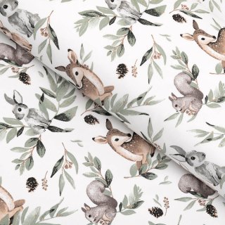 Dětská bavlněná látka/plátno Sandra SA-455 Koloušci zajíčci a veverky na bílém - šířka 160 cm - Biante.cz