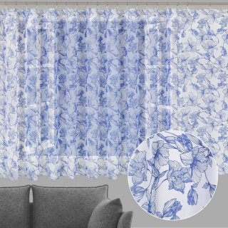 Voál - Modré květy na bílém - ZAC-016 - výška 150 cm - Biante.cz Voál - Modré květy na bílém - ZAC-016 - výška 150 cm - Biante.cz