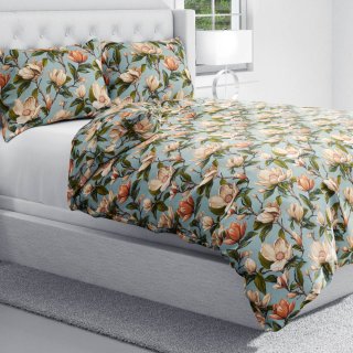 Bavlněné ložní povlečení Sandra SA-545 Květy magnolie na šedomodrém - detail 1 - Biante.cz