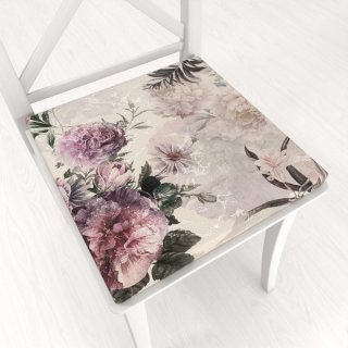 Štvorcový podsedák Parma PM-112 Fialové kvety na smotanovom - 38x38x3 cm - Biante.sk