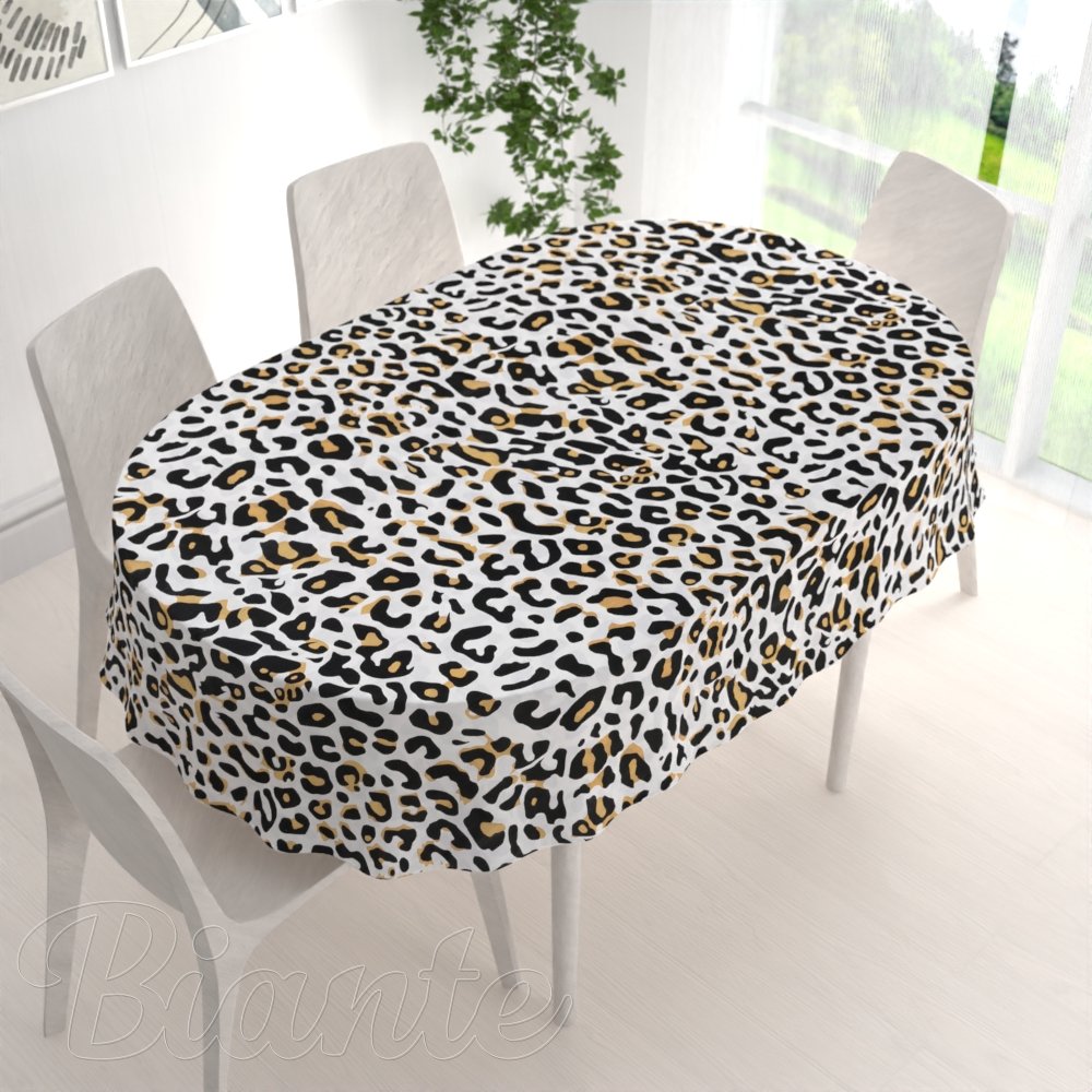 Bavlněný oválný ubrus Sandra SA-409 Leopardí vzor na bílém - detail 1 - Biante.cz