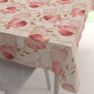 Velký dekorační obdélníkový ubrus Leona LN-172 Růžovo-vínové listy na režném - Biante.cz