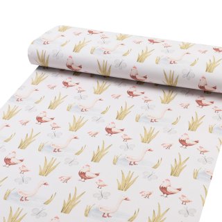 Dětská bavlněná látka/plátno Sandra SA-752 Slepičky a husy na bílém - šířka 160 cm - detail 1 - Biante.cz