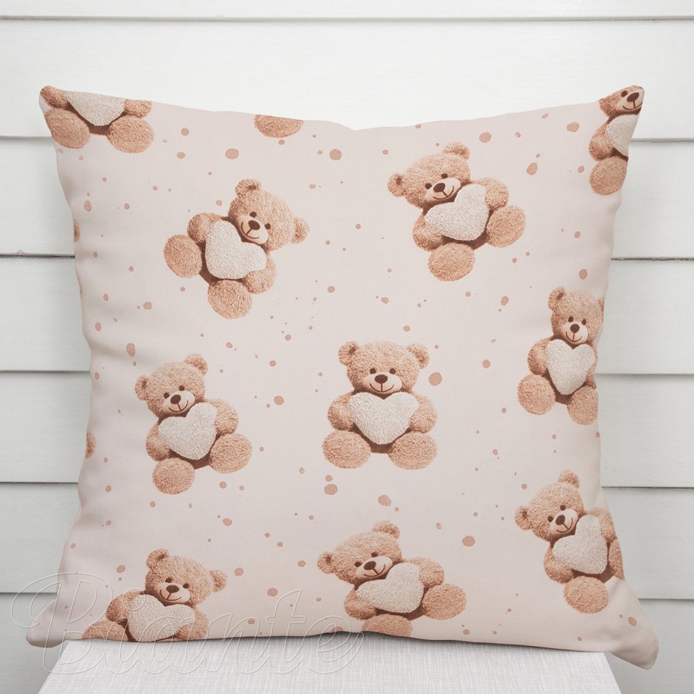 Dětský bavlněný povlak na polštář Sandra SA-721 Medvídci se srdíčky na pudrově růžovém - Biante.cz