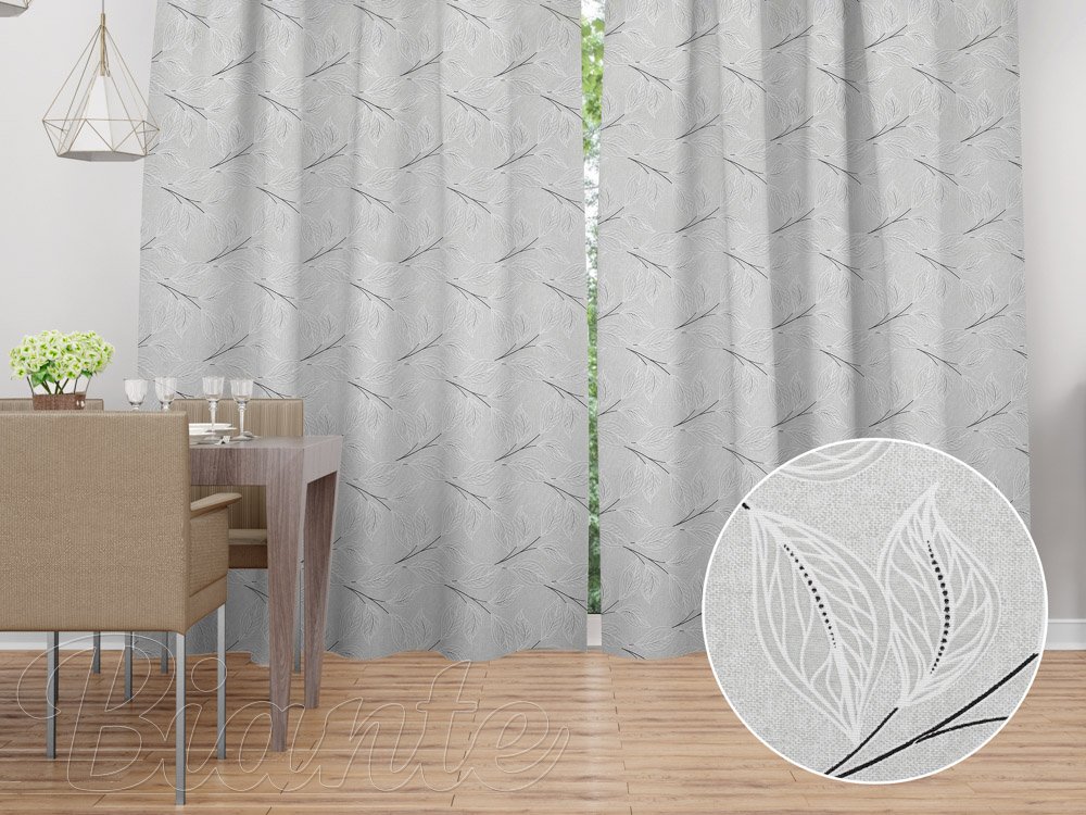 Dekorační závěs Leona LN-165 Pnoucí lístky na šedém - Biante.cz