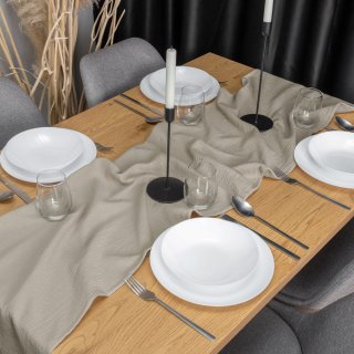 Mušelínový běhoun na stůl MSN-089 Pískově šedý - detail 1 - Biante.cz Mušelínový běhoun na stůl MSN-089 Pískově šedý - detail 1 - Biante.cz