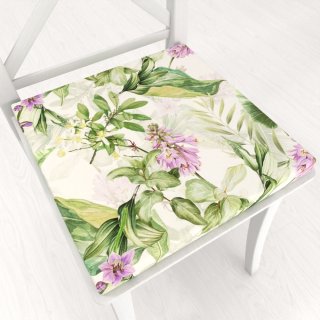 Zamatový štvorcový podsedák Tamara TMR-035 Fialové zvončeky s listami na bielom - 38x38x3 cm - Biante.sk