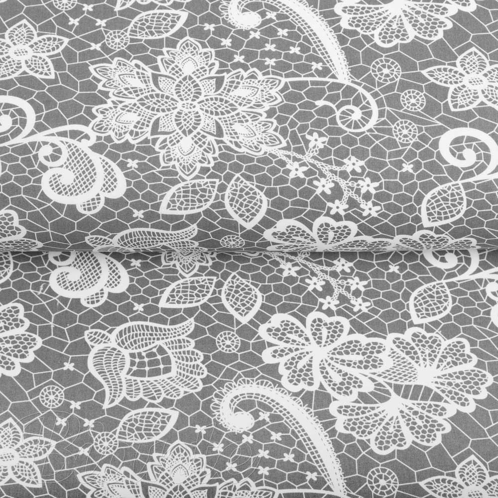 Bavlněná látka/plátno Sandra SA-550 Bílá krajka na šedém - šířka 160 cm - detail 2 - Biante.cz