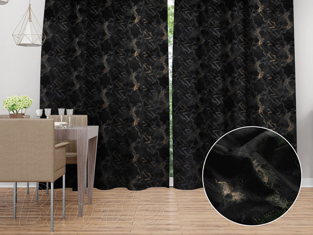 Sametový závěs Isabela IBL-021 Zlatý/kouřový mramor na černém - šířka 270 cm - Biante.cz