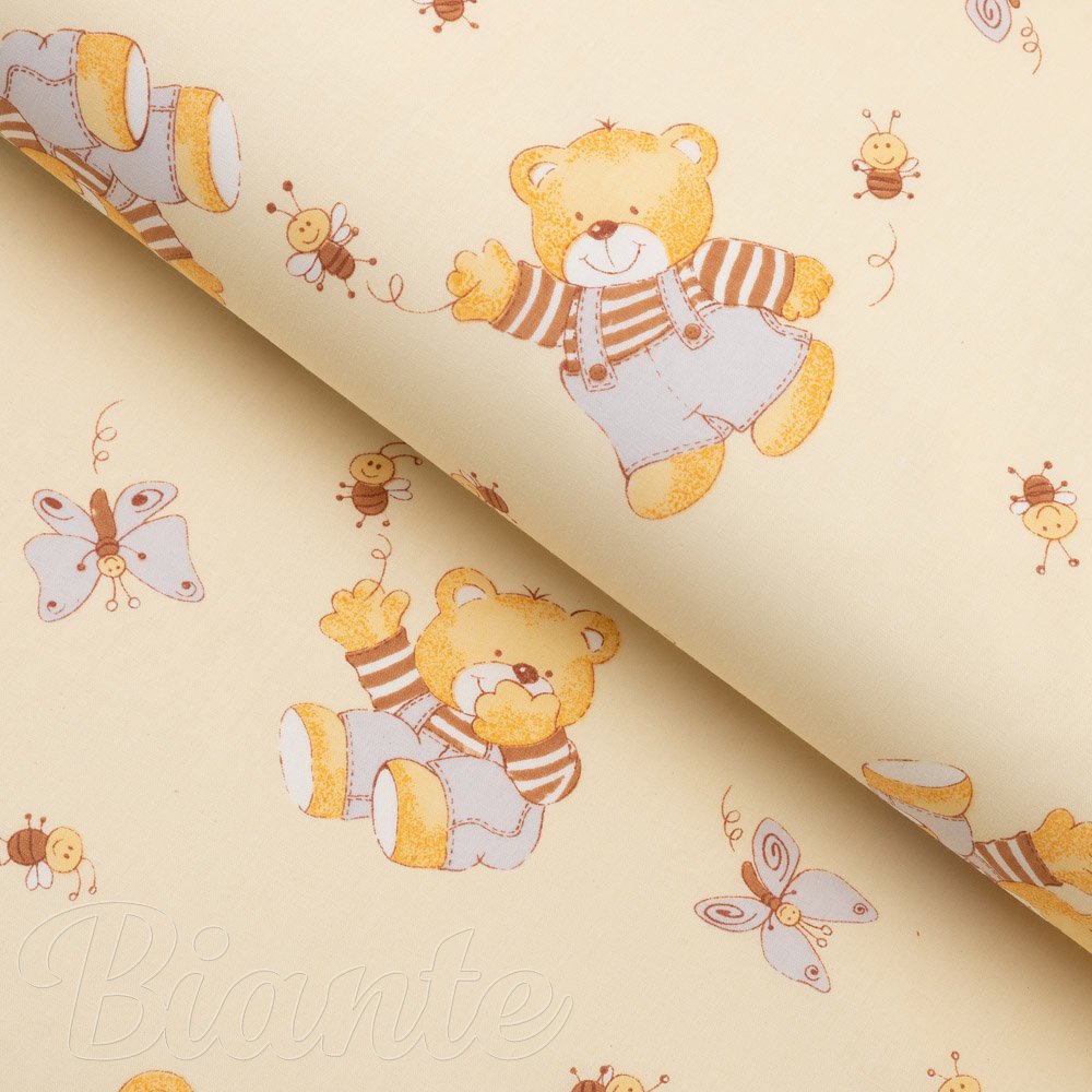 Dětská bavlněná látka/plátno Sandra SA-730 Medvídci a včelky na světle žlutém - šířka 160 cm - Biante.cz
