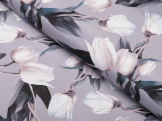 Dekorační látka PM-034 Bílé tulipány na šedém - šířka 150 cm - Biante.cz Dekorační látka PM-034 Bílé tulipány na šedém - šířka 150 cm - Biante.cz