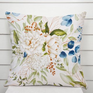 Bavlněný povlak na polštář Sandra SA-668 Květy a modro-zelené listy na bílém - Biante.cz Bavlněný povlak na polštář Sandra SA-668 Květy a modro-zelené listy na bílém - Biante.cz