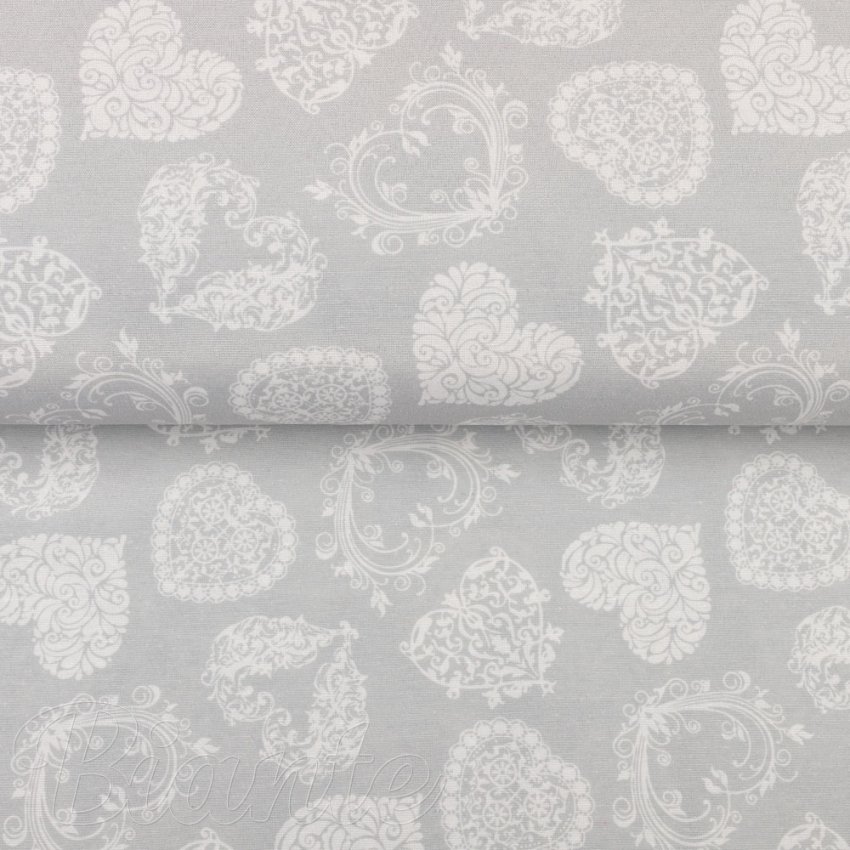 Dekorační látka PML-071 Srdce s ornamenty na šedém - šířka 150 cm - detail 3 - Biante.cz