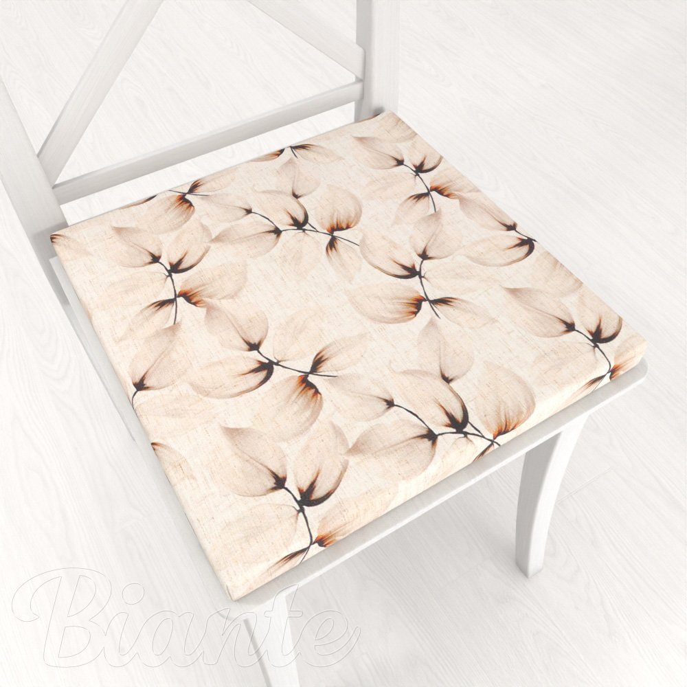 Čtvercový podsedák Elen PM-132 Krémové listy na režném - 38x38x3 cm - Biante.cz