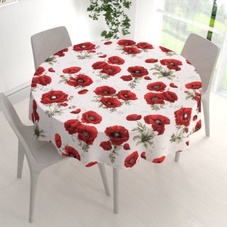 Bavlněný kulatý ubrus Sandra SA-632 Vlčí máky na bílém - detail 1 - Biante.cz