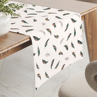 Bavlněný běhoun na stůl Sandra SA-460 Zeleno-růžová pírka na bílém - Biante.cz