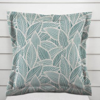 Dekorační povlak na polštář s lemem Leona LN-166 Bílé listy na modrozeleném - Biante.cz Dekorační povlak na polštář s lemem Leona LN-166 Bílé listy na modrozeleném - Biante.cz