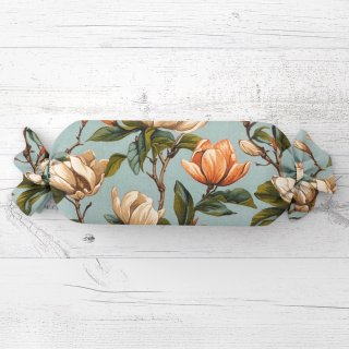 Polštář válec bonbon Sandra SA-545 Květy magnolie na šedomodrém - Biante.cz