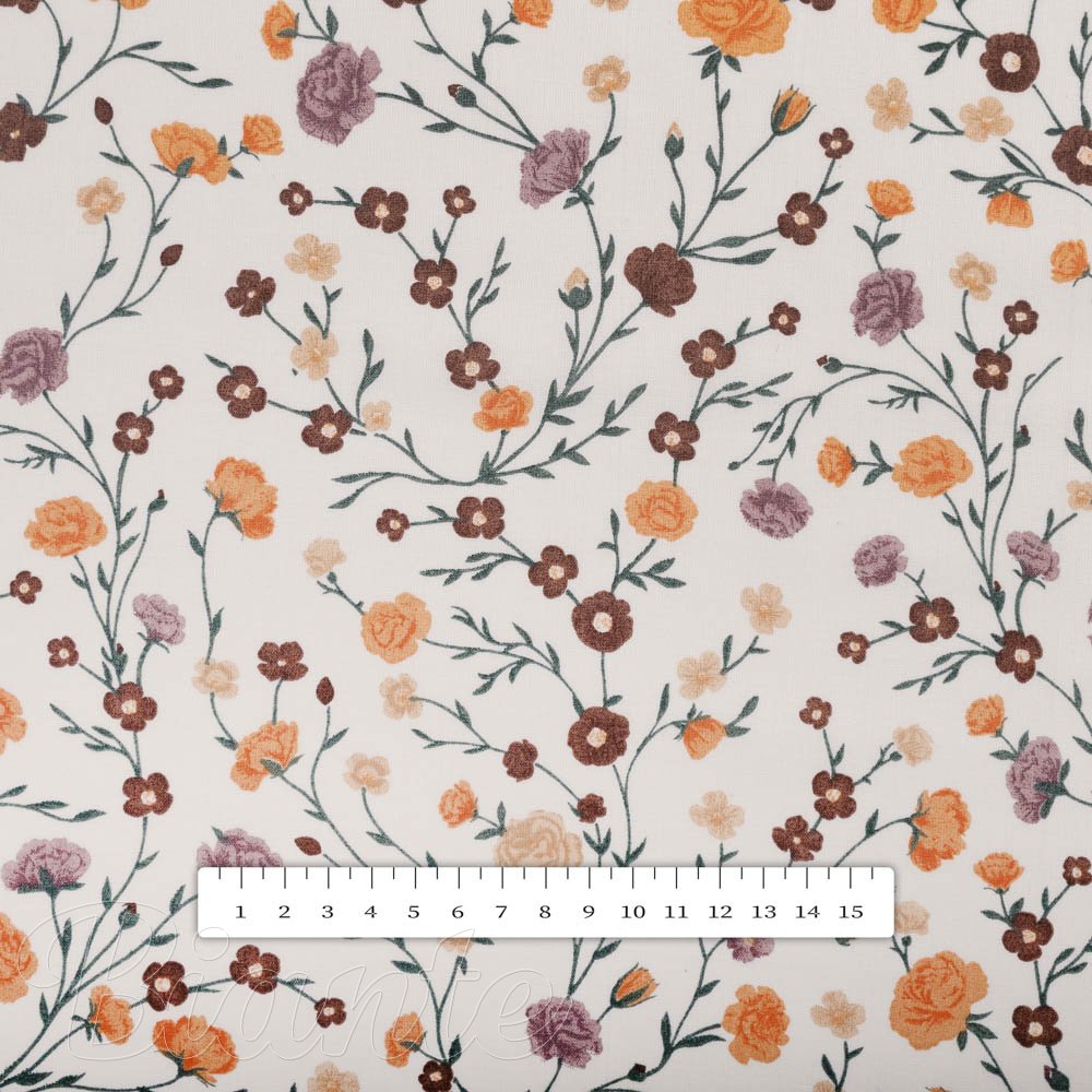 Bavlněná látka/plátno Sandra SA-720 Oranžovo-hnědo-béžové drobné květiny na smetanovém - šířka 160 cm - detail 3 - Biante.cz
