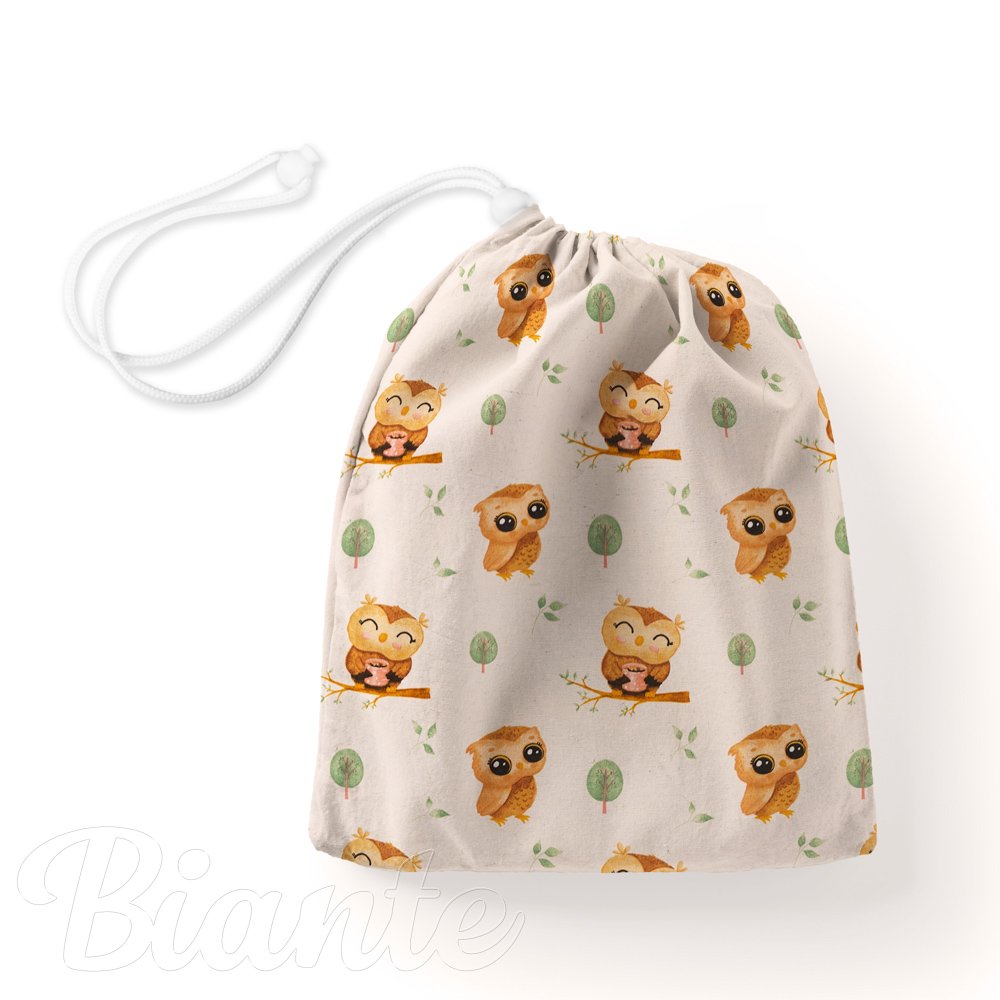 Bavlněný pytlík/sáček na přezůvky Sandra SA-616 Sovičky na větvích na bílém - Biante.cz