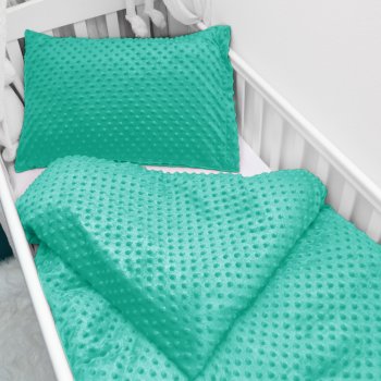 Dětské povlečení do postýlky Minky TOP 3D puntíky MKP-047 Tyrkysově zelené - Biante.cz