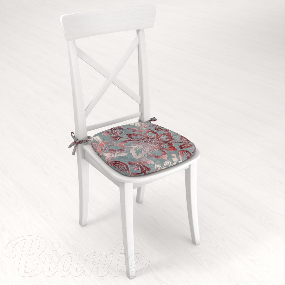 Sametový oblý podsedák Tamara TMR-054 Abstraktní vínové květy na šedozeleném - 39x37x3 cm - detail 2 - Biante.cz