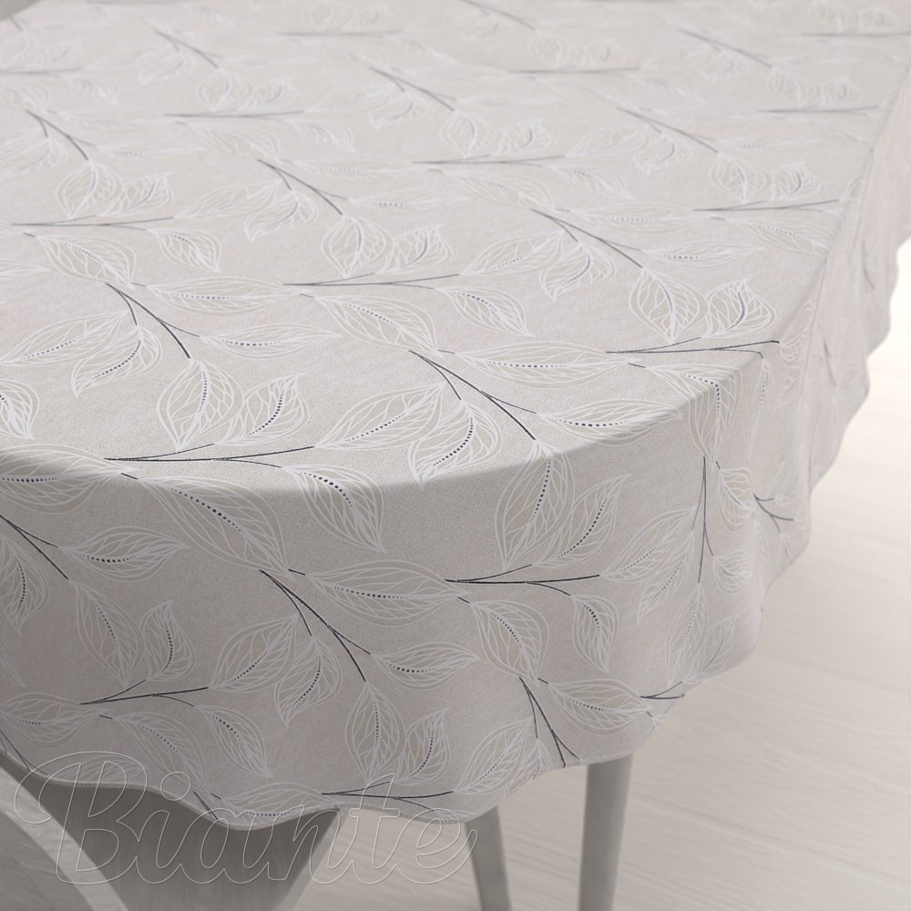 Velký dekorační oválný ubrus Leona LN-164 Pnoucí lístky na režném - Biante.cz