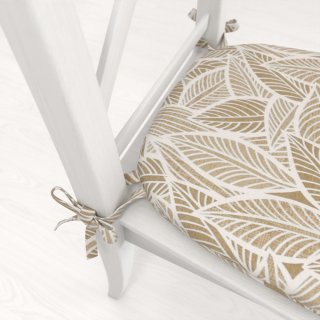 Oblý podsedák Leona LN-168 Bílé listy na světle hnědém - 39x37x3 cm - detail 1 - Biante.cz Oblý podsedák Leona LN-168 Bílé listy na světle hnědém - 39x37x3 cm - detail 1 - Biante.cz