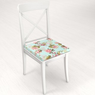 Zamatový štvorcový podsedák Tamara TMR-038 Ružová záhrada na svetlo modrom - 38x38x3 cm - detail 1 - Biante.sk