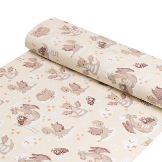 Dětská bavlněná látka/plátno Sandra SA-467 Dráčci na žlutobéžovém - šířka 160 cm - detail 1 - Biante.cz