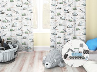 Detský bavlnený záves Sandra SA-687 Modro-zelené autá a bagre na bielom - Biante.sk Detský bavlnený záves Sandra SA-687 Modro-zelené autá a bagre na bielom - Biante.sk