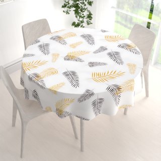 Bavlněný kulatý ubrus Sandra SA-219 Zlaté a černé palmové listy na bílém - detail 1 - Biante.cz Bavlněný kulatý ubrus Sandra SA-219 Zlaté a černé palmové listy na bílém - detail 1 - Biante.cz
