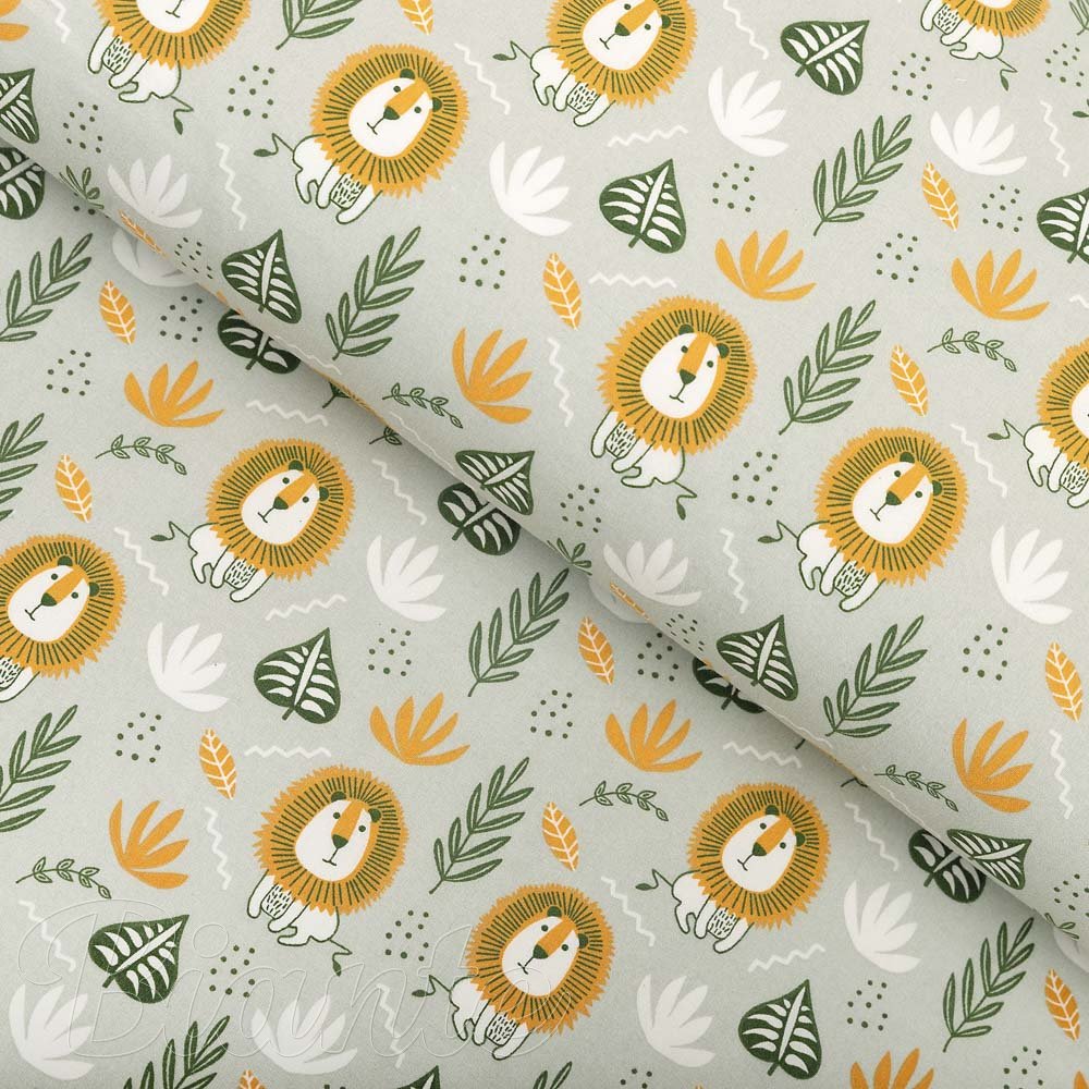 Dětská bavlněná látka/plátno Sandra SA-565 Lvi na šedém - šířka 160 cm - Biante.cz