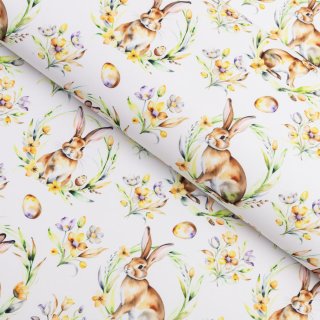 Velikonoční teflonová látka na ubrusy TF-107 Zajíčci na bílém - šířka 155 cm - Biante.cz