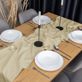 Mušelínový běhoun na stůl MSN-070 Světlý pískově béžový - detail 1 - Biante.cz Mušelínový běhoun na stůl MSN-070 Světlý pískově béžový - detail 1 - Biante.cz