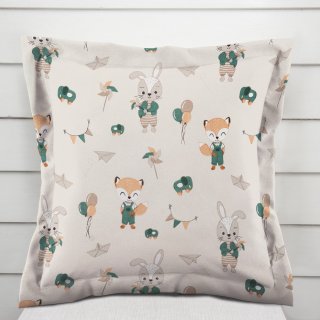 Dětský bavlněný povlak na polštář s lemem Sandra SA-701 Zajíčci a lišky s balónky - zelené na světle béžovém - Biante.cz Dětský bavlněný povlak na polštář s lemem Sandra SA-701 Zajíčci a lišky s balónky - zelené na světle béžovém - Biante.cz