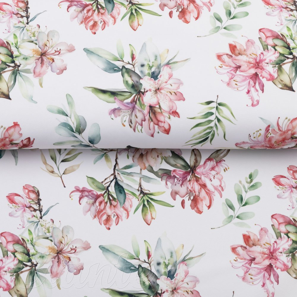 Teflonová látka na ubrusy TF-134 Akvarelové květy rododendronu na bílém - šířka 155 cm - detail 4 - Biante.cz