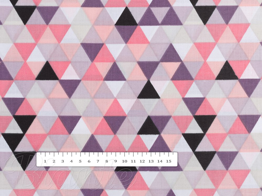 Bavlněná látka/plátno Sandra SA-330 Růžovo-fialovo-černé trojúhelníčky - šířka 160 cm - detail 3 - Biante.cz