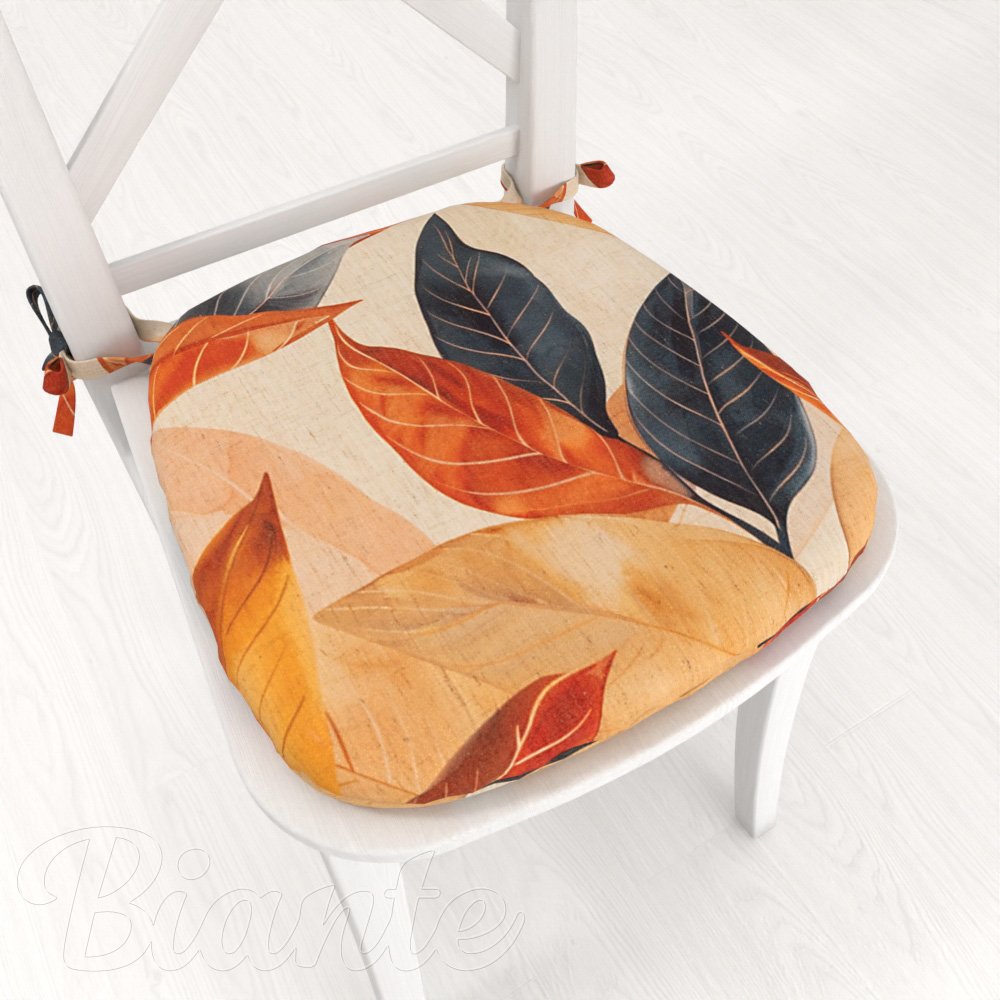 Oblý podsedák Elen PM-131 Veľké jesenné listy na režnom - 39x37x3 cm - Biante.sk
