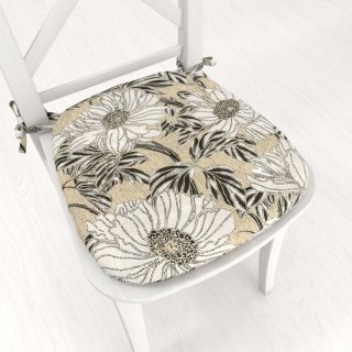 Oblý podsedák PML-089 Bílé květy na béžovém - 39x37x3 cm - Biante.cz