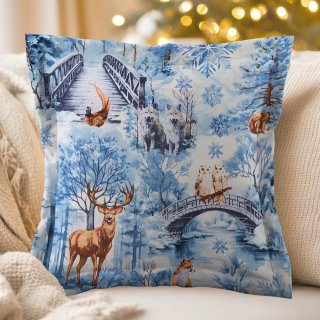 Bavlnená obliečka na vankúš s lemom Sandra SA-674 Lesné zvieratá v zimnom lese na modrom - Biante.sk Bavlnená obliečka na vankúš s lemom Sandra SA-674 Lesné zvieratá v zimnom lese na modrom - Biante.sk