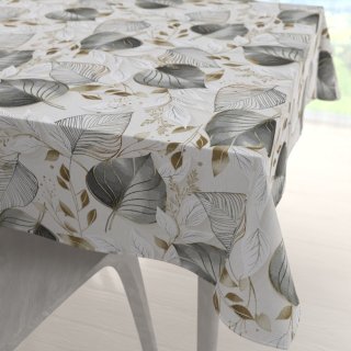 Velký dekorační čtvercový ubrus Leona LN-173 Šedé listy na režném - Biante.cz