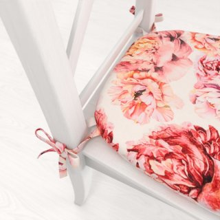 Zamatový oblý podsedák Tamara TMR-041 Ružovo-červené pivonky na bielom - 39x37x3 cm - detail 1 - Biante.sk