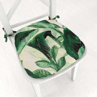 Zamatový oblý podsedák Tamara TMR-028 Veľké zelené listy - 39x37x3 cm - Biante.sk
