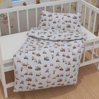 Dětské bavlněné povlečení do postýlky Sandra SA-629 Zvířátka v autech na modrém - detail 1 - Biante.cz