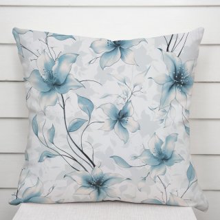 Bavlněný povlak na polštář Sandra SA-737 Modro-šedé květy vanilky na bílém - Biante.cz