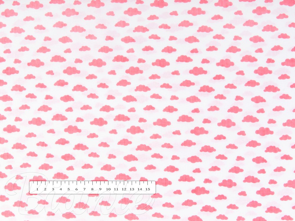 Dětská bavlněná látka/plátno Sandra SA-128 Korálové obláčky na bílém - šířka 160 cm - detail 2 - Biante.cz
