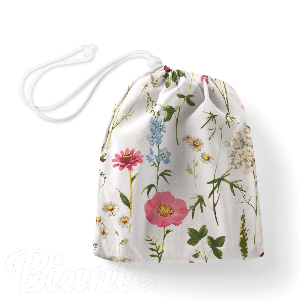 Bavlněný pytlík/sáček na přezůvky Sandra SA-667 Velké luční kvítí na bílém - Biante.cz