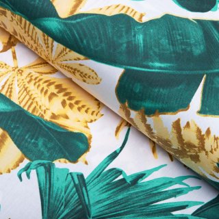 Bavlněná látka/plátno Sandra SA-245 Zelené a zlaté tropické listy - šířka 160 cm a 220 cm - Biante.cz