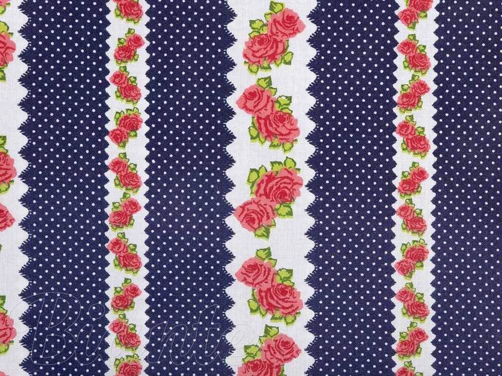 Bavlněná látka/plátno Sandra SA-418 Růžičky na tmavě modrém puntíkovaném - šířka 220 cm - detail 5 - Biante.cz